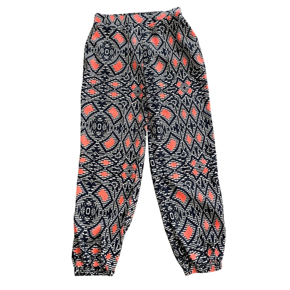 bebe 2B Coral and Navy Aztec Print Joggers Small